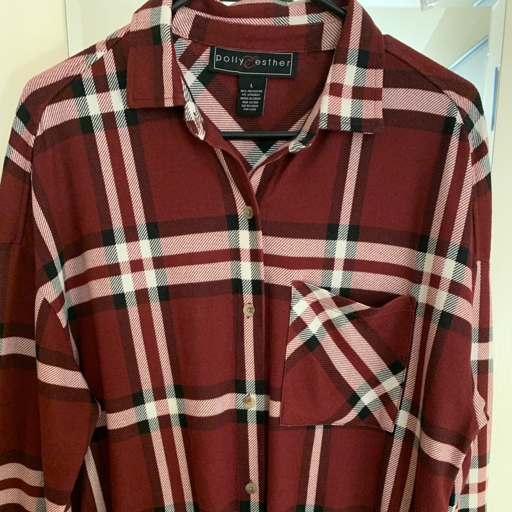 Polly & Esther Burgundy Plaid Shirt
